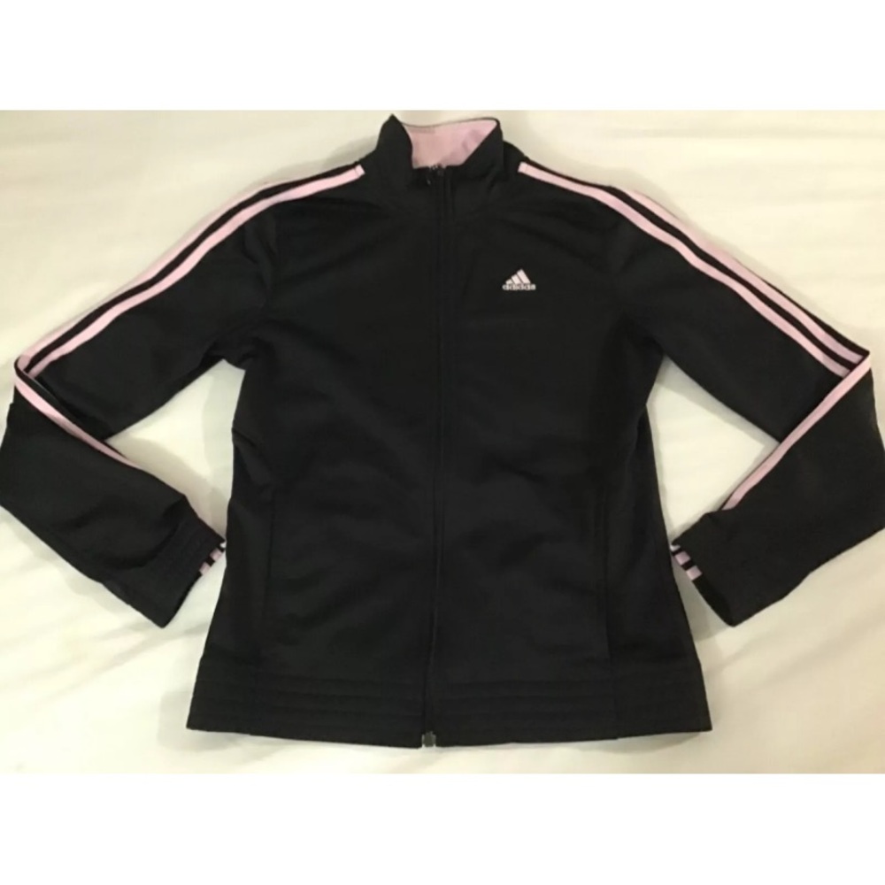 WOMENS ADIDAS BLACK w/PINK 3 STRIPE Y2K ZIP UP JACKET